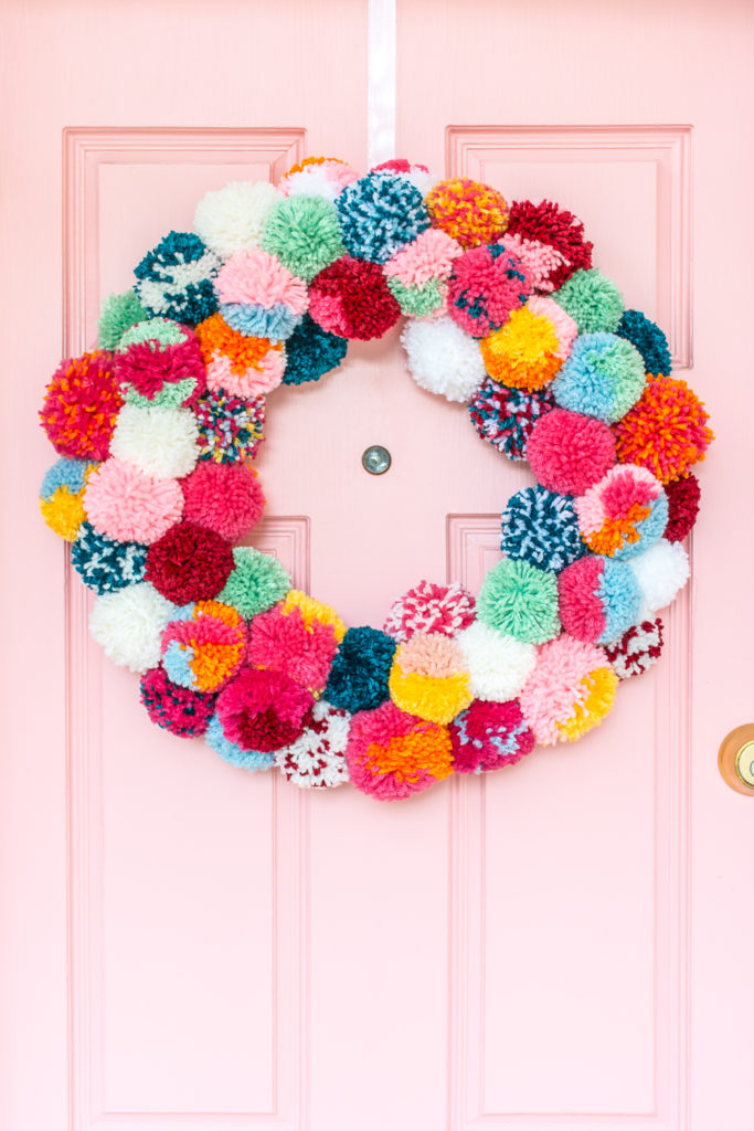 colorful pom pom christmas wreath DIY