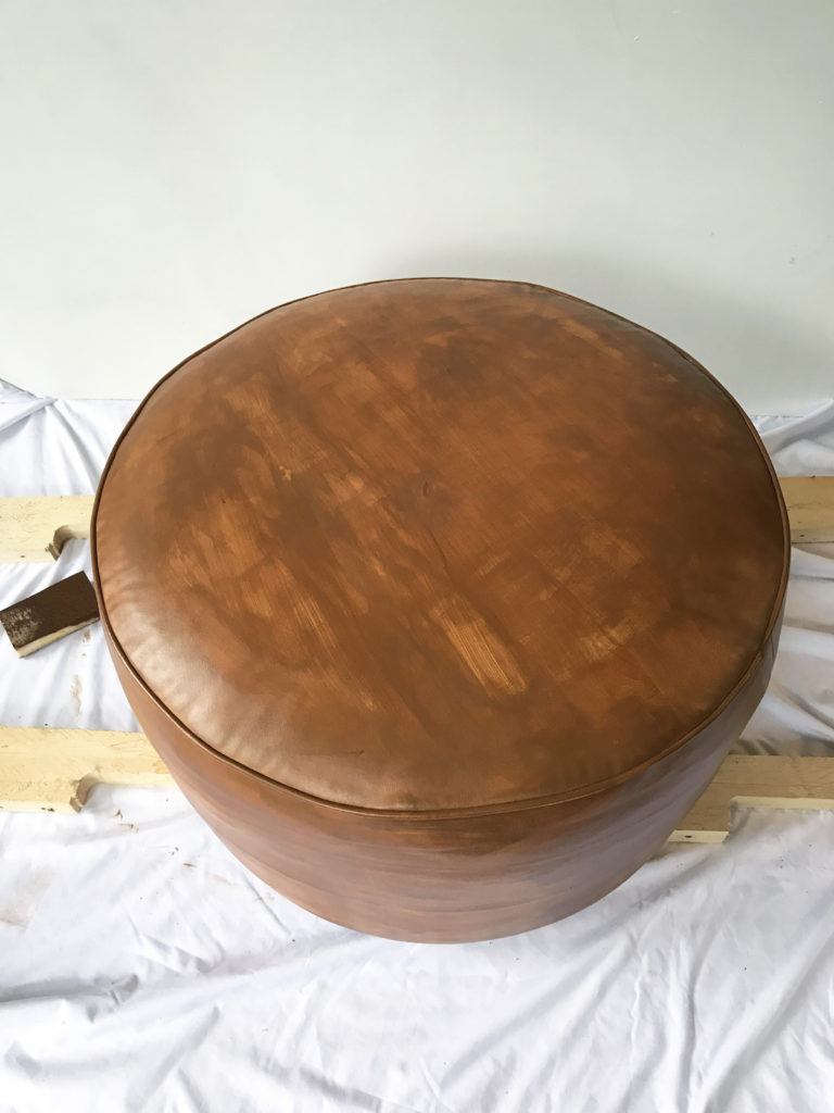 Salvage An Old Leather Ottoman With Leather Dye Curbly   Stain Leather Ottoman 10 768x1024 